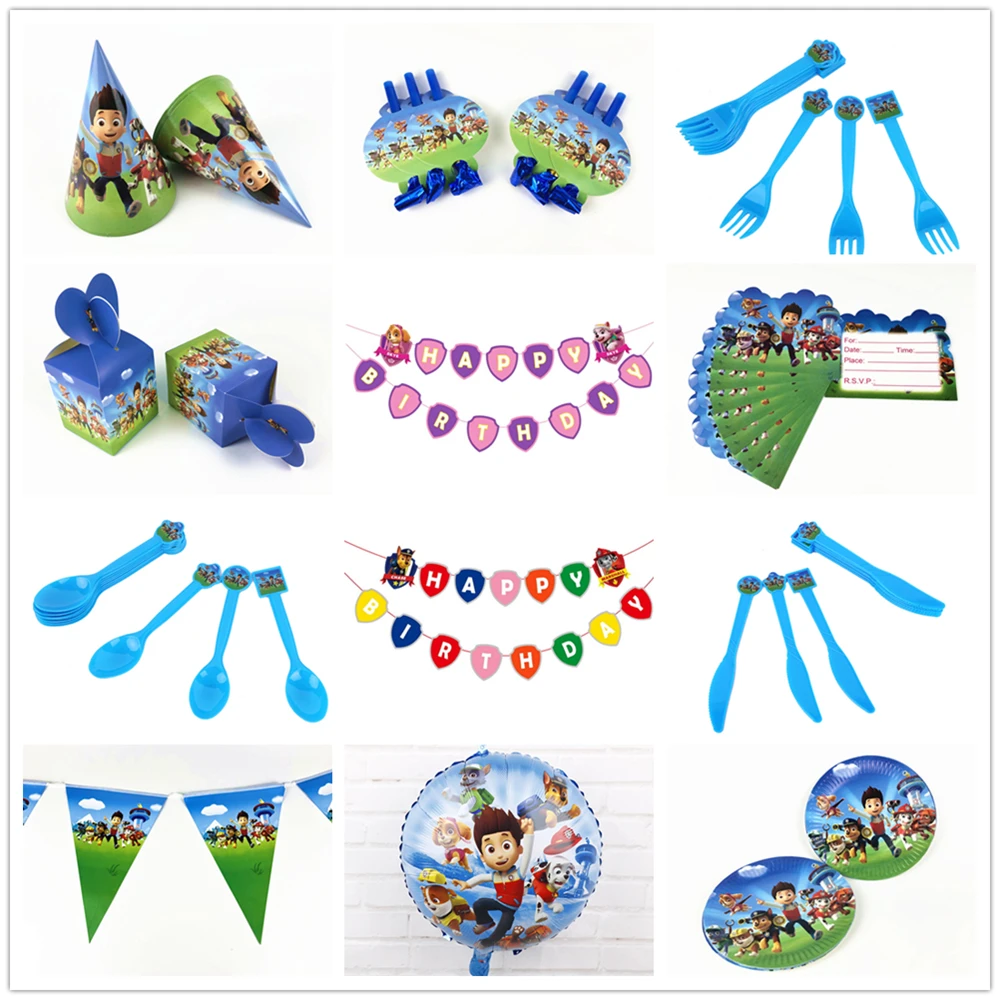 Decoraciones para fiesta de cumpleaños de la patrulla canina, bolsa para fiesta de cumpleaños, platos y vasos de papel, vajilla desechable