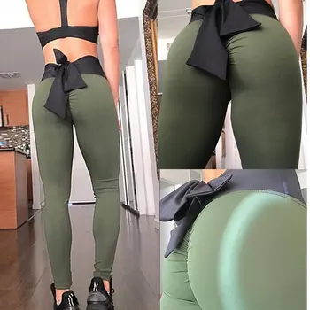 

Women Sports Pants High Waist Fashion Yoga Fitness Leggings with Bowknot Gym Wear Stretch Trousers Lift Hips Running Pants