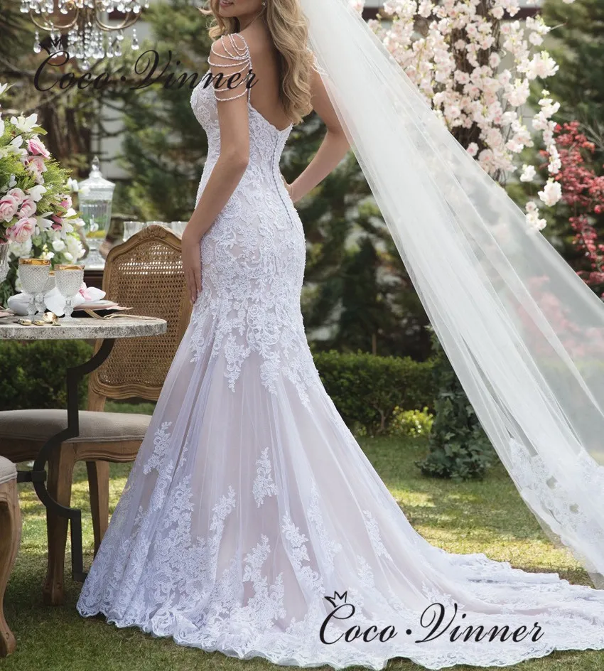 wedding gown Sexy V neck Europe Style Mermaid Wedding Dress 2022 Good Quality Lace Appliques Train Wedding Gown Elegant Bride Dress  W0679 bridesmaid