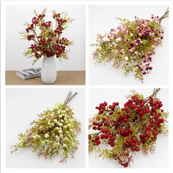

10Pcs Fake Short Stem Berry 25.59" Length Simulation Foam Apple Plastic Leaf for Wedding Home Decorative Artificial Plants