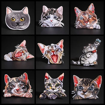 

High Quality Embroidery Cat Head Patch Baby's Clothing Patches Backpack Decoration Small Animal Pet Applique Small Iron On Patch