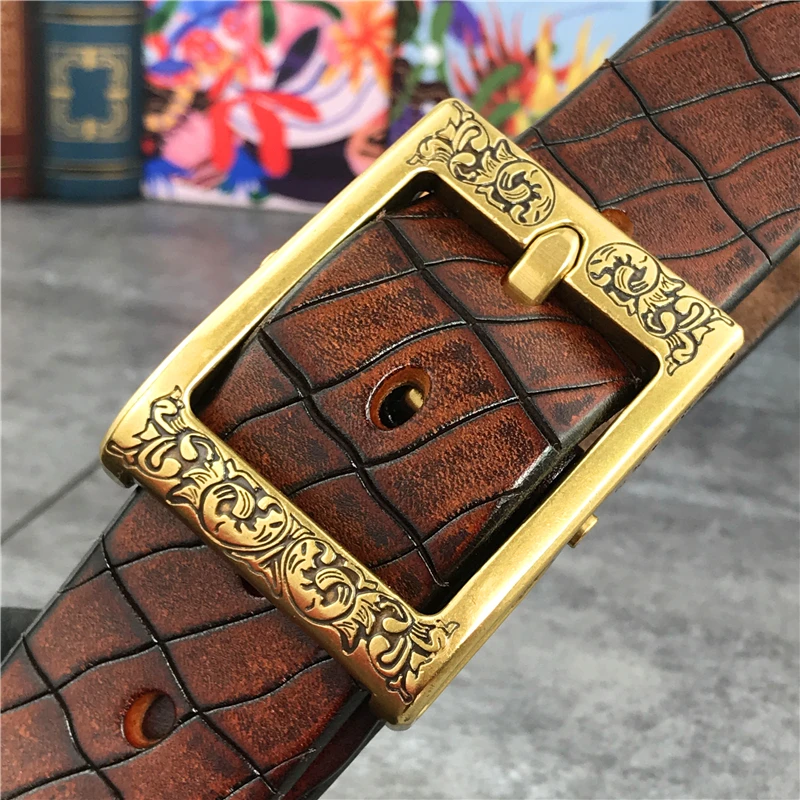 Mens belts Luxury Retro Hand Carving Super Thick Men Leather Belt Ceinture  Designer Brass Belt Buckle Men's Belt Riem MBT0002