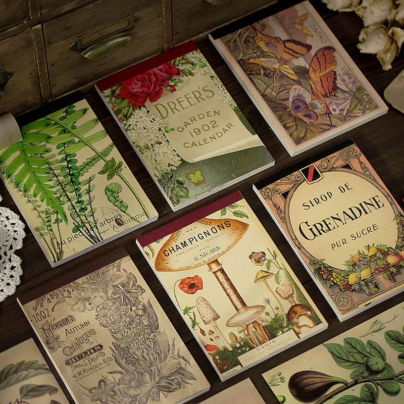 30 Sheets/Book Vintage Plants Sticker Retro Butterfly Adhesive Sticker