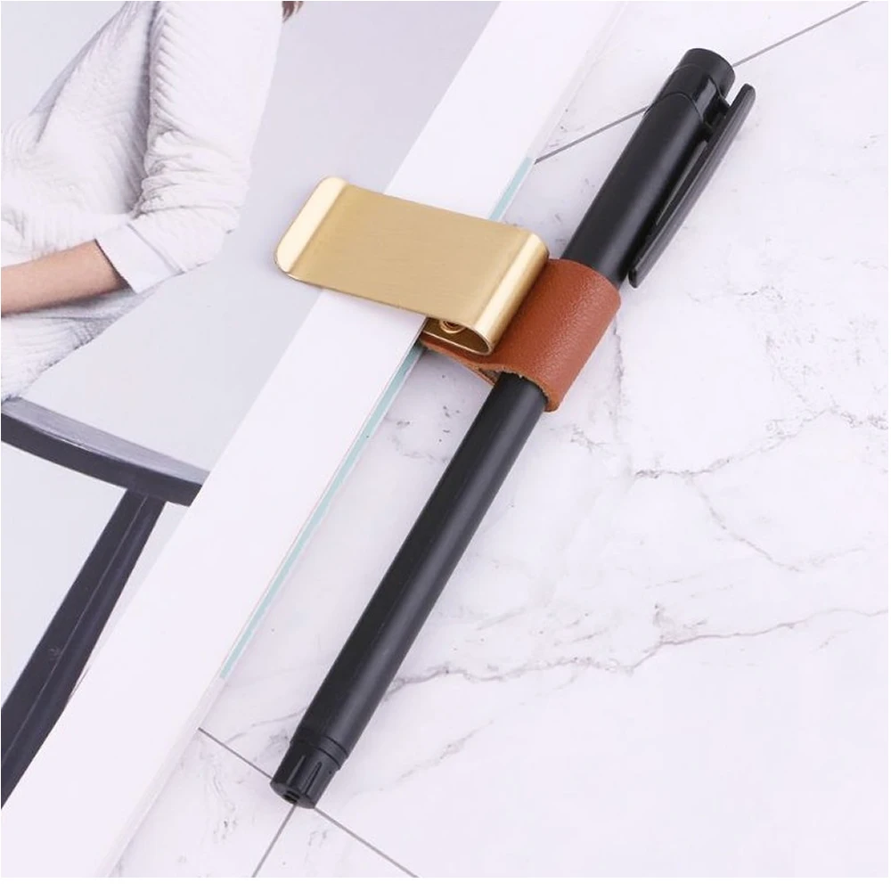 Pen holder pen loop pen clip Pen Loop For Notebook Retro Leather Journal Notebook Pencil Holder Bookmark With Metal Clip Clipboards Pen Holder Clip