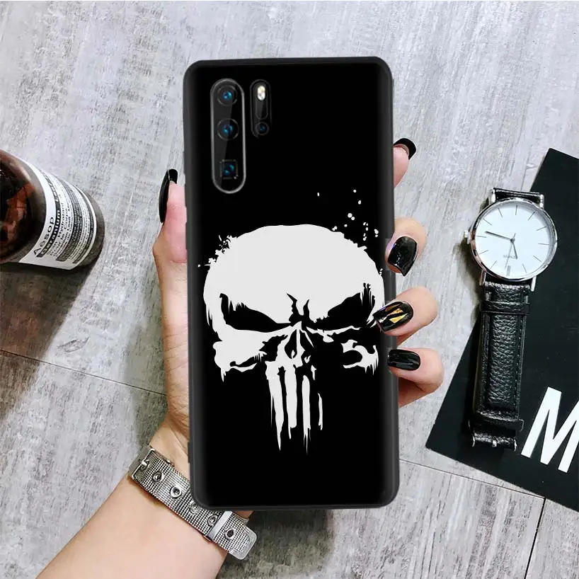 Marvel Punisher Black Phone Case For Huawei Mate 30 20 10 P30 P20 P10 Pro Lite P Smart Z Luxury Cover Coque Shell