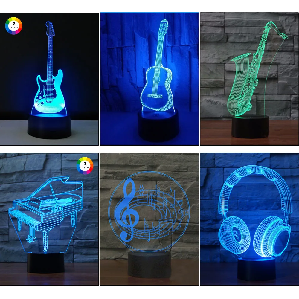 Abstract USB Illusion LED Night Lights 3D Acrylic Desk Lamp 7-color Touch Switch 