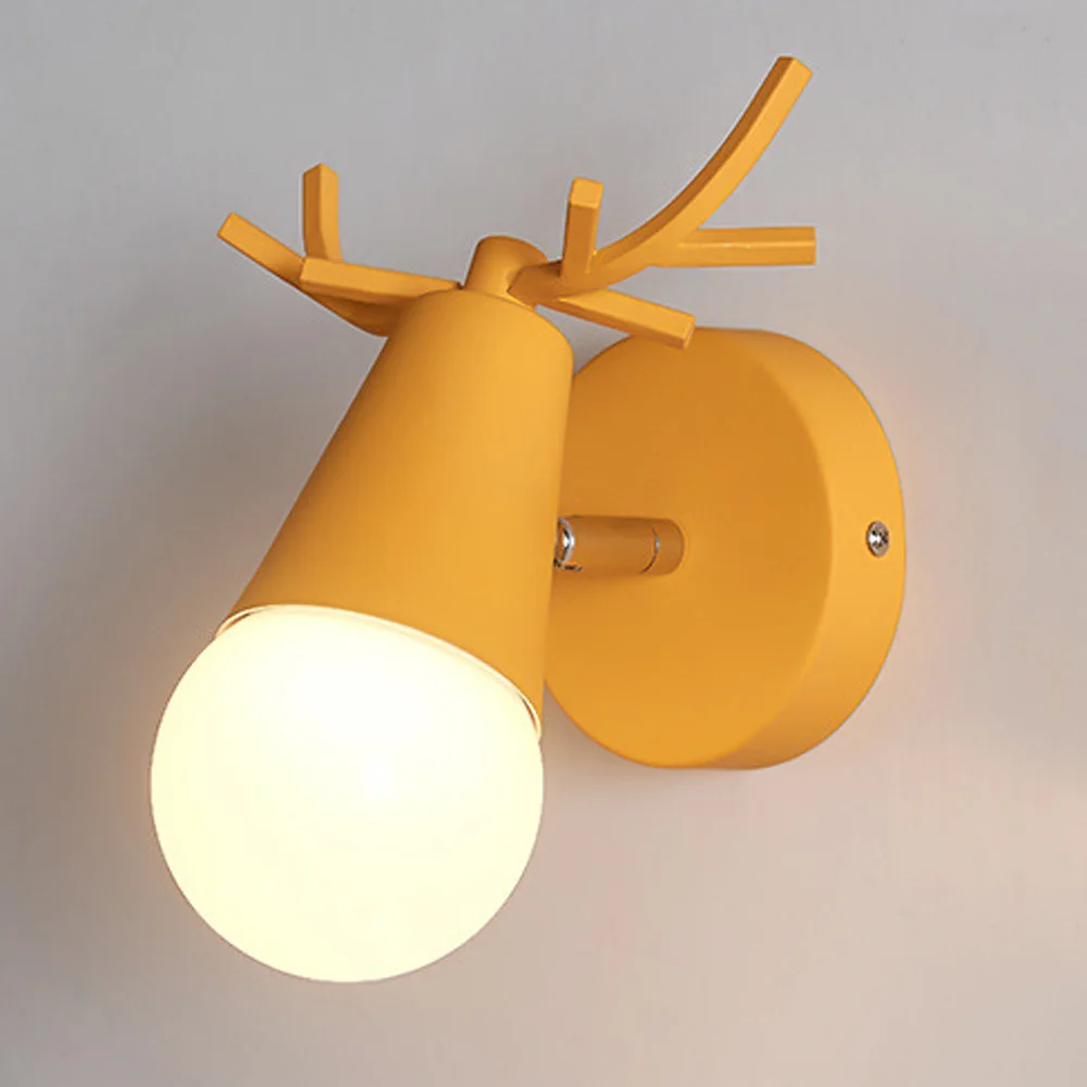 Loft Antique Iron Simple Antlers Wall Lamp Retro For Bathroom Bedroom Decor - Цвет: Yellow