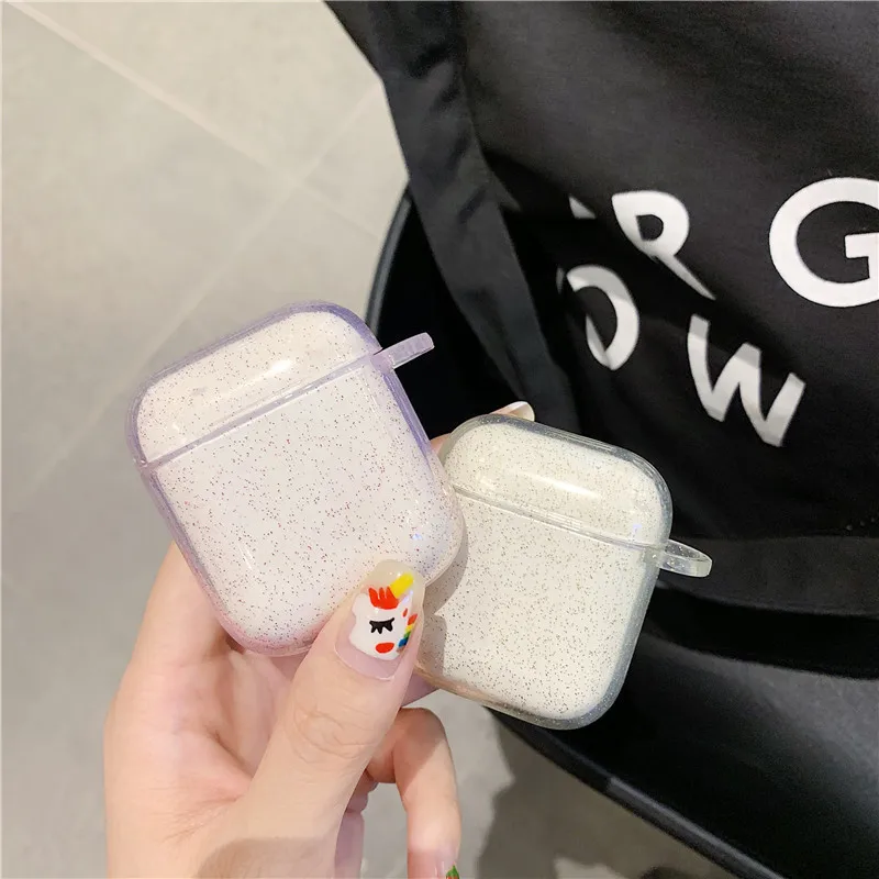 Защитный блестящий чехол для Airpods, прозрачный жесткий чехол для Airpods 1 2