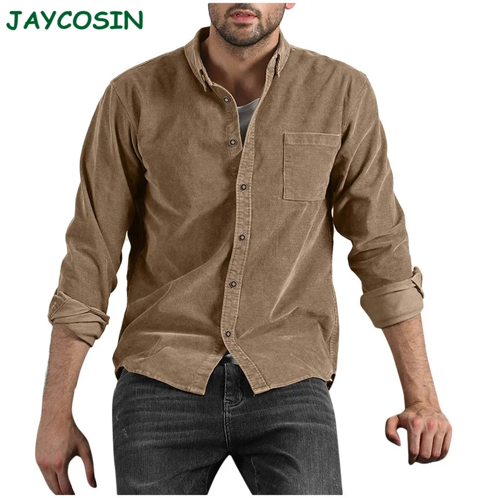 JAYCOSIN, Мужская одежда,, одноцветная Вельветовая рубашка, мужская мода, длинный рукав, тонкая блуза, топ, уличная одежда для мужчин, Осень-зима 1127