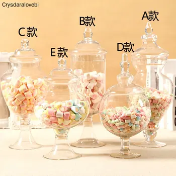 

European Transparent Glass Storage Tank with Lid Household Glass Candy Jar Decorative Wedding Banquet Decorative Candy Bottle