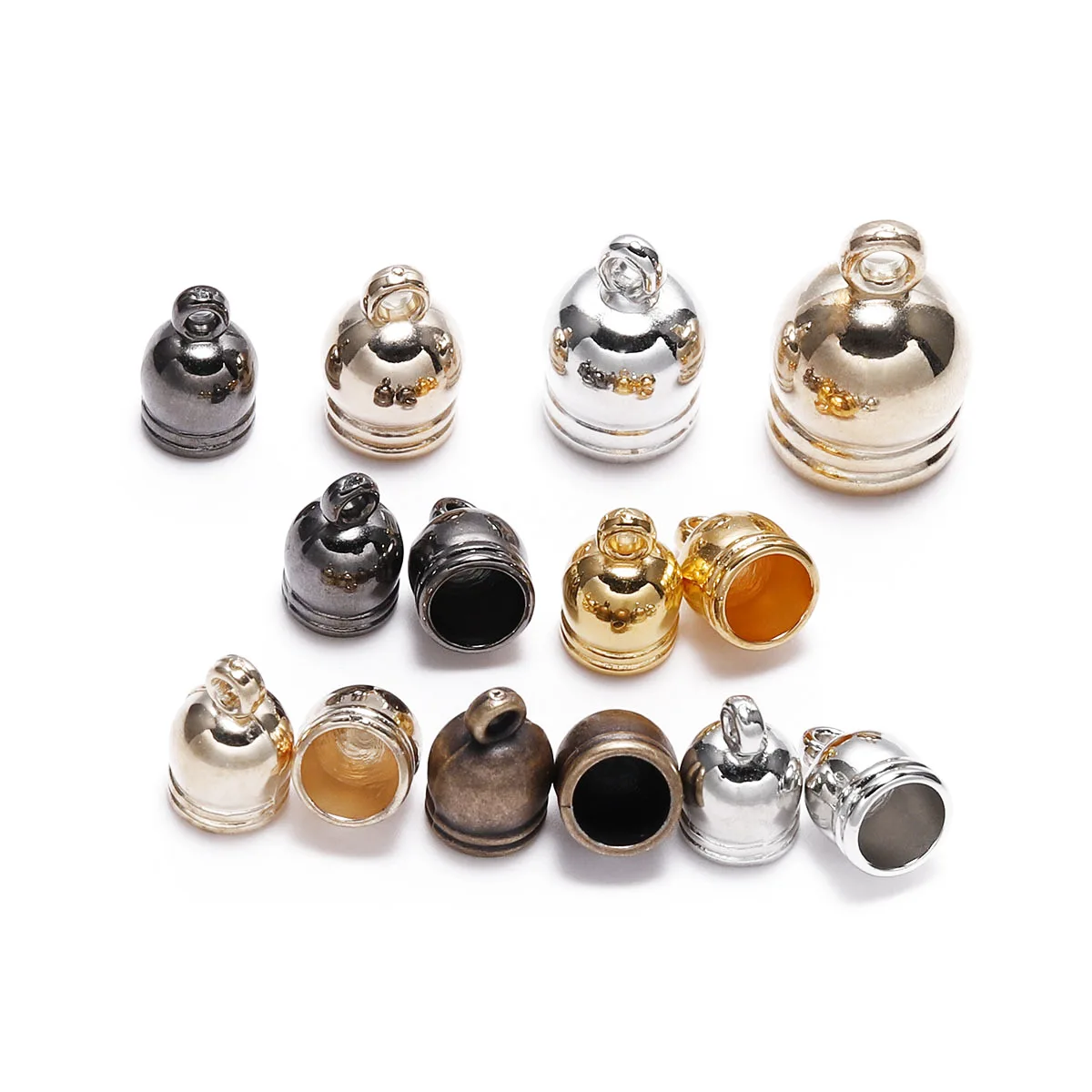 50 pçs galvanoplastia camada de plástico borla cabo de couro final crimp tampas contas ponta tampão para diy colar jóias fazendo descobertas