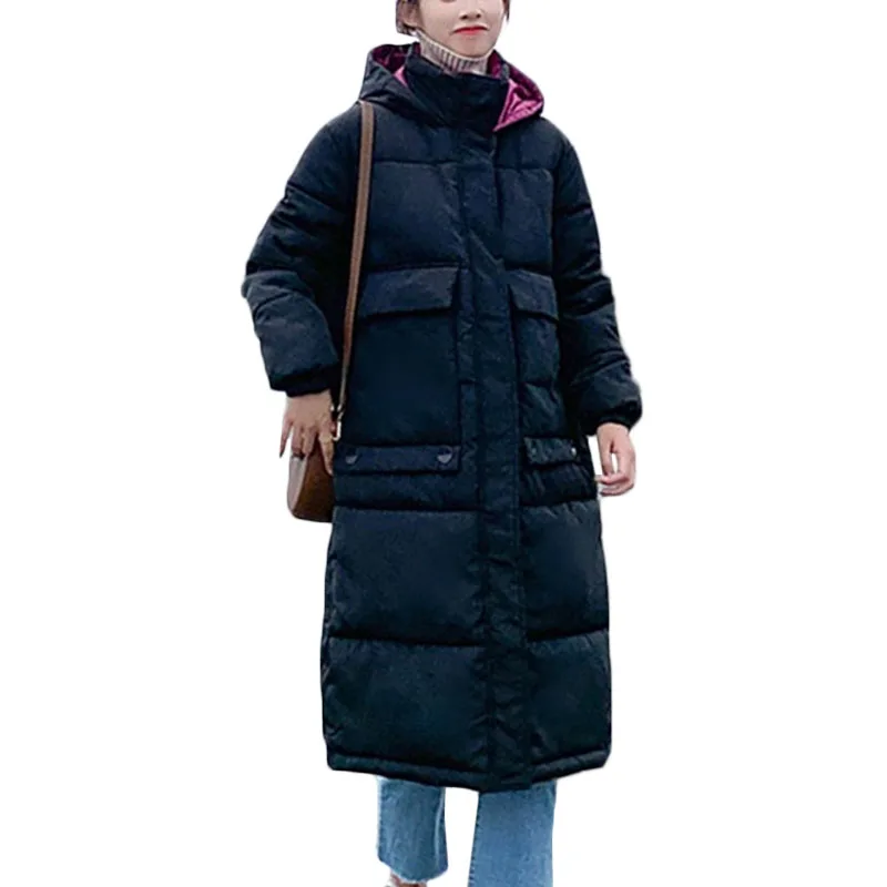 Зимняя новая Корейская длинная пуховая хлопковая куртка женская Свободная Повседневная теплая хлопковая куртка кремово-белая женская s негабаритная парка с капюшоном F878