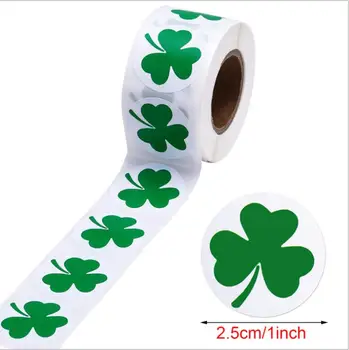 

500pcs/Roll Shamrock roll sticker label 2.5cm Round St. Patrick's Day Paper stickers