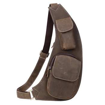 

Tiding Retro Mens Embossed Leather Chest Pack Bag Daypack Genuine Leather Small Sling Messenger Bags Crossbody Rucksack Brown