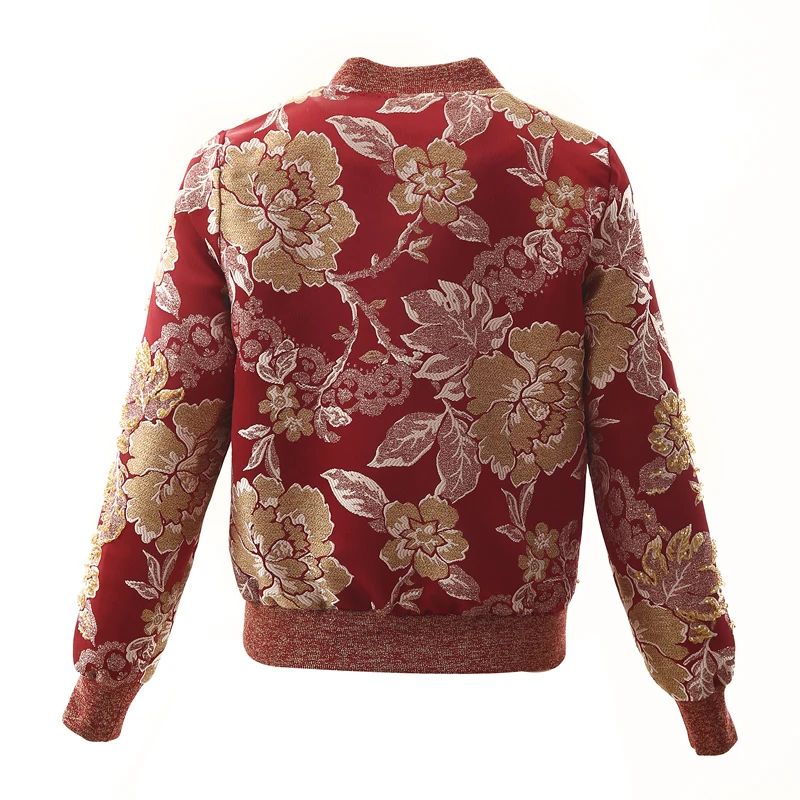 VERDEJULIAY Autumn Winter Jacket Luxury Runway New Fashion Red Flower Print Beaidng Crystal Warm High Quality Jacquard Top
