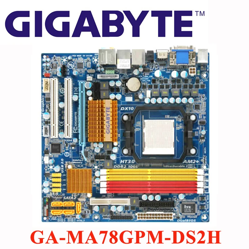 Разъем AM2/AM2+ для AMD 780G Gigabyte GA-MA78GPM-DS2H материнская плата DDR2 16 Гб MA78GPM-DS2H настольная системная плата PCI-E 2,0 16X б/у