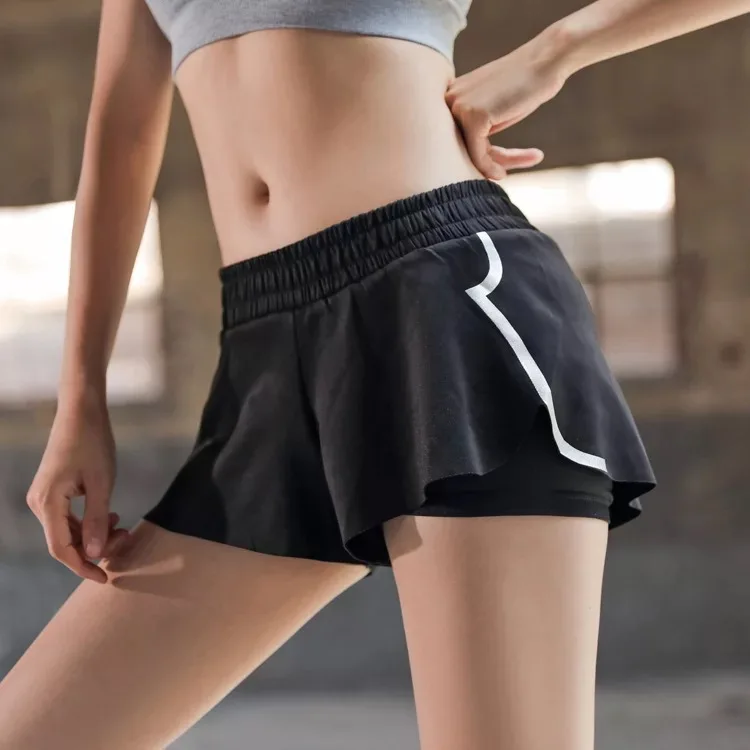 

Mock Two-Piece Fitness Sports Yoga Shorts Skirt Women's Reflective Night Running Quick-Dry Elasticity Anti-Exposure Sports Short