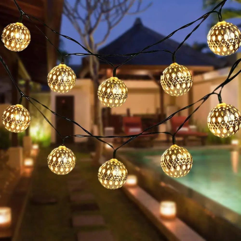 

Solar-powered String Lights 20LED Morocco Ball Iron Art Silver Ball Golden Ball Lighting Chain Christmas Courtyard Decorative St