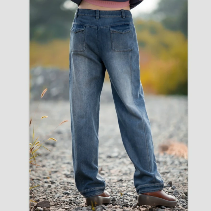 Boyfriend Jeans For Women Bleached Blue Mid Waist Loose Denim Mon Jeans Female Wide Leg Pants Trousers Vaqueros Mujer