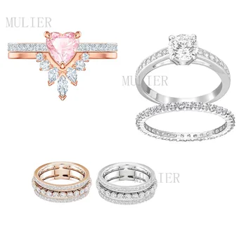 

2019 Fashion Original high quality New Simple Double ring with evil eyes Love leaves round full Cute ladies Jewelry best gift