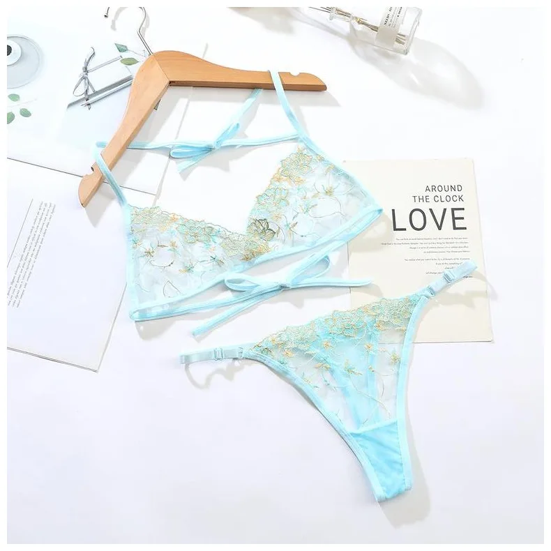 2021 New Lingerie Sexy Women's Underwear Floral Embroidery Erotic Lingerie Set Lace Transparent Sexy Things Female Underwear Set sexy bra panty