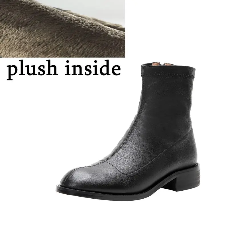 plush inside ALLBITEFO/женские ботинки из натуральной кожи; удобные ботильоны; сезон осень-зима; модные ботинки в простом стиле; высокое качество - Цвет: plush inside