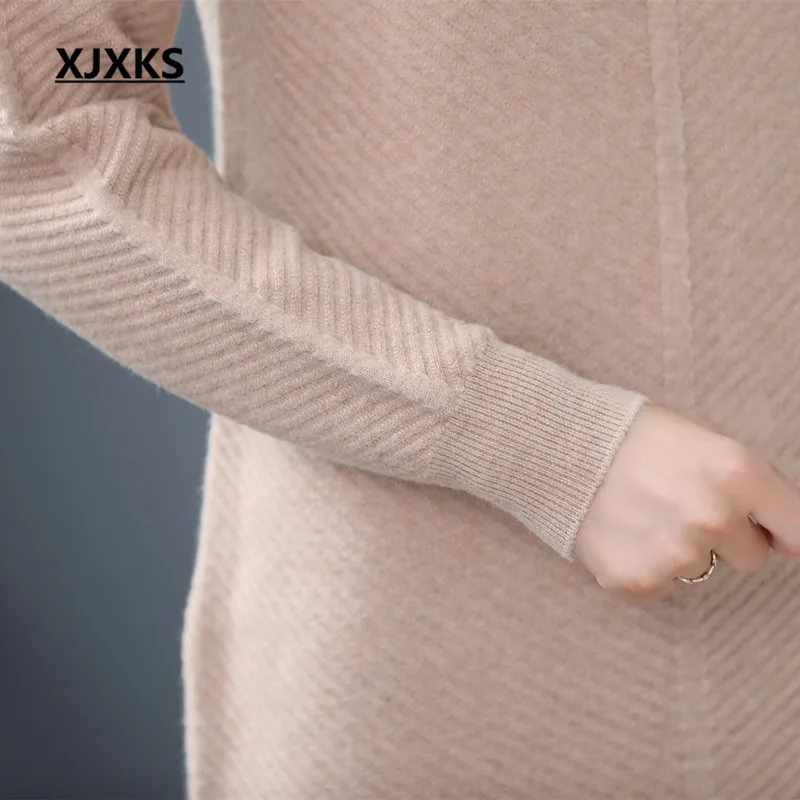 XJXKS Зимний теплый и удобный женский длинный свитер высокого качества кашемировое вязаное платье Женский пуловер