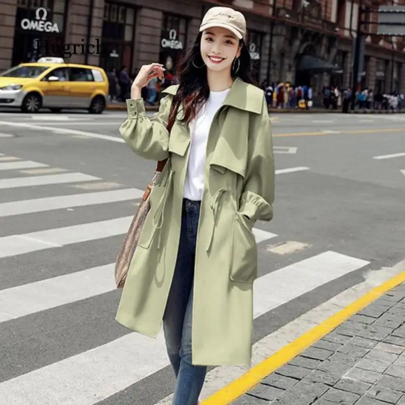 2021 New Women Long Section Solid Color Coat Light Weight Casual Lady's Windbreak Collection