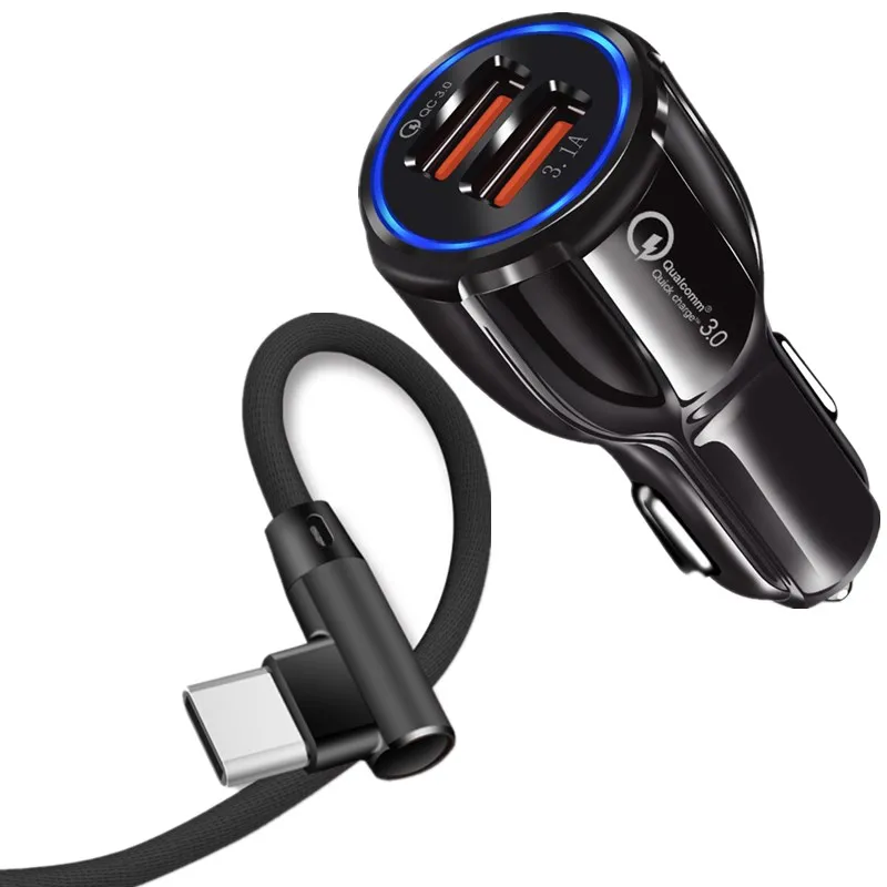 Автомобильное зарядное устройство с двумя USB портами быстрая зарядка кабель типа