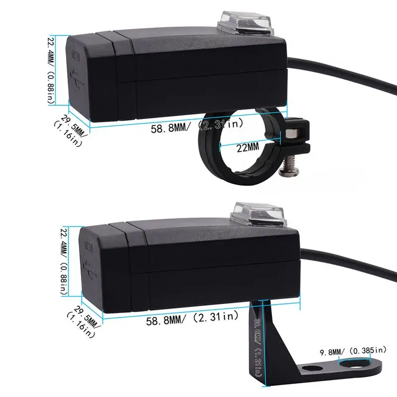 Universal QC3.0 USB Motorcycle Charger Waterproof Dual USB Quick Change 12V Power Supply Adapter for iphone