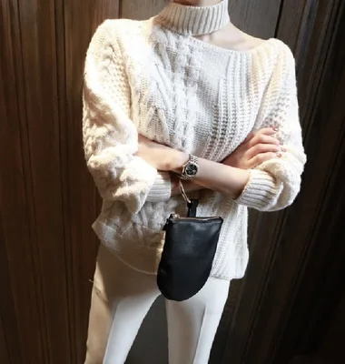 Новинка осень зима женский сексуальный полый свитер ключицы женский корейский негабаритный вязаный пуловер - Цвет: Белый