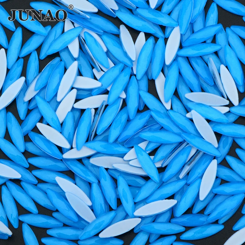 

JUNAO 50Pc 3x11mm Horse Eye Neon Blue Glass Rhinestone Flat Back Nail Crystal Stones Non Hot Fix Strass Applique for DIY Crafts