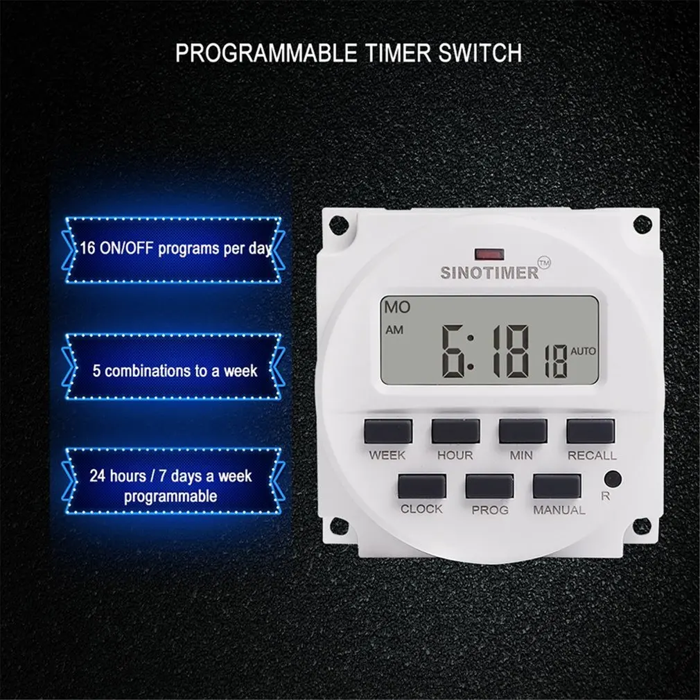 SINOTIMER, TM618N-2, 220 В, ЖК-цифровой программируемый таймер переменного тока с UL, реле внутри с функцией обратного отсчета времени