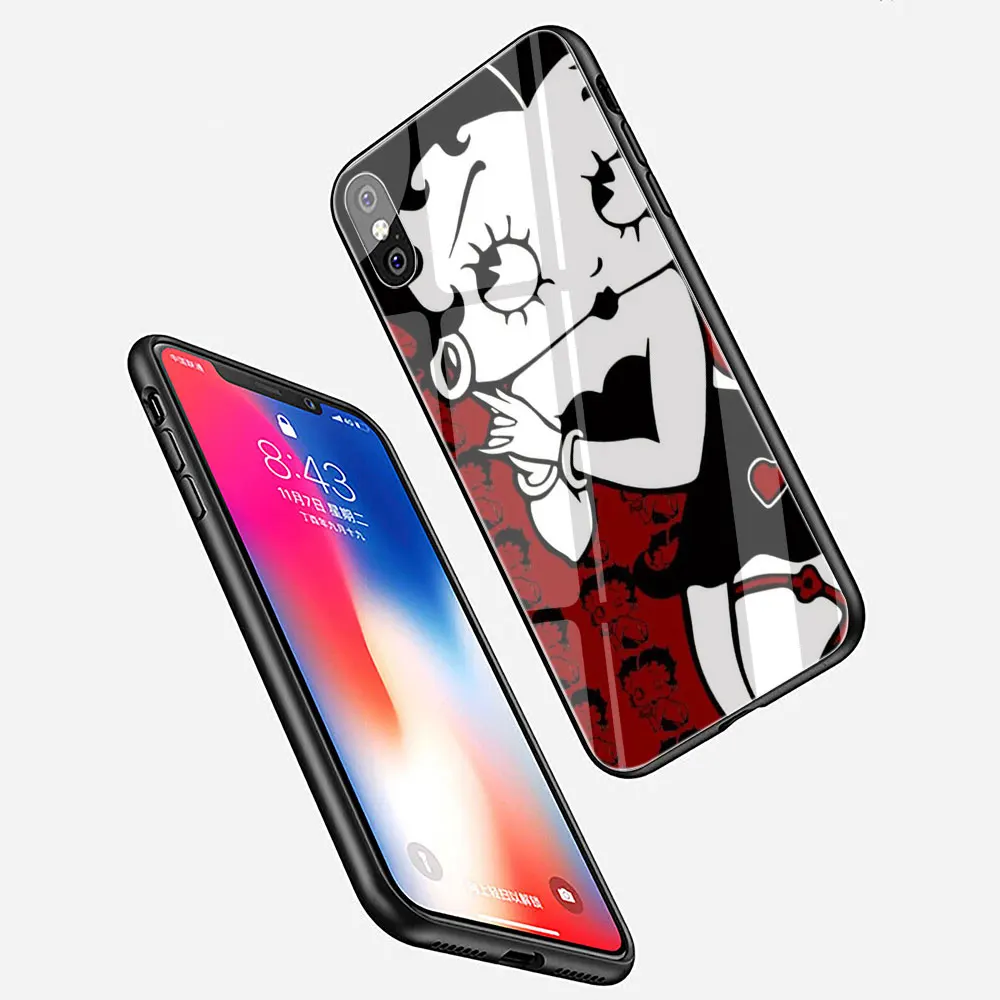 EWAU Betty Boop чехол из закаленного стекла для телефона для iphone 5 5s SE 6 6s 7 8 plus X XR XS 11 pro Max