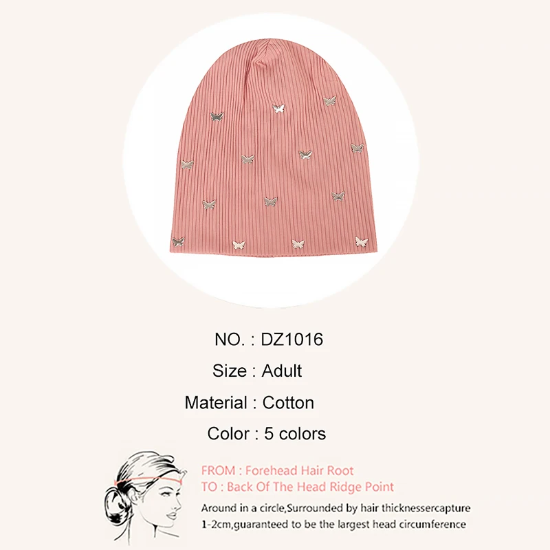 Geebro Women Metal Butterfly Ribbed Skullies&Beanie Caps New Fashion Femme Ladie Soft Elastic Slouch Stretch Slouch Bonnet Hats 6