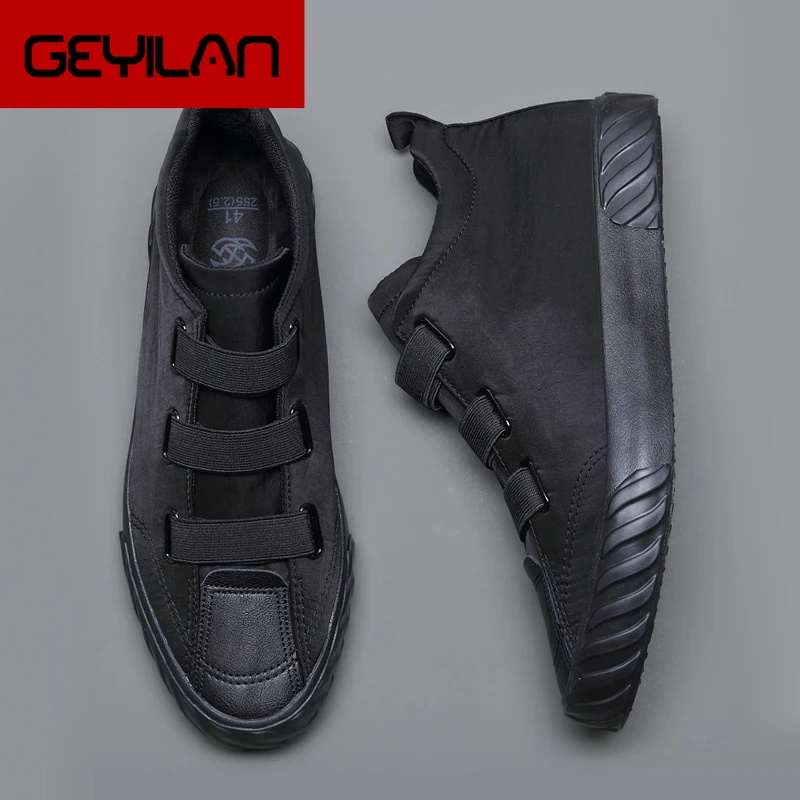 

Korean Fashion Men's Vulcanize Shoes Breathable Elastic Band Men Casual Loafers Spring/Autumn Light Hard-Wearing Buckle Shoes
