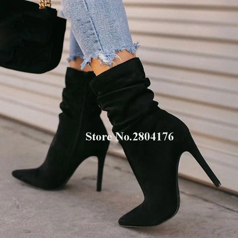 Botas elegantes de punta estrecha para mujer, botines de ante con tacón de  aguja, color marrón, negro, verde militar, botines de tacón alto|Botas  hasta el tobillo| - AliExpress
