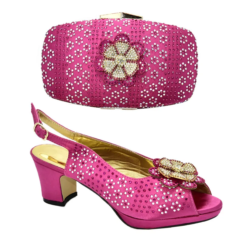 Fuchsia Итальянский комплект из туфель и сумочки синего цвета; Итальянская обувь с сумочкой в комплекте; вечерние босоножки на высоком каблуке с пряжкой в африканском стиле - Цвет: Fuchsia