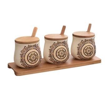 

Creative Ceramic Seasoning Pot Three-Piece Seasoning Bottle Seasoning Box Kitchen Finishing Set
