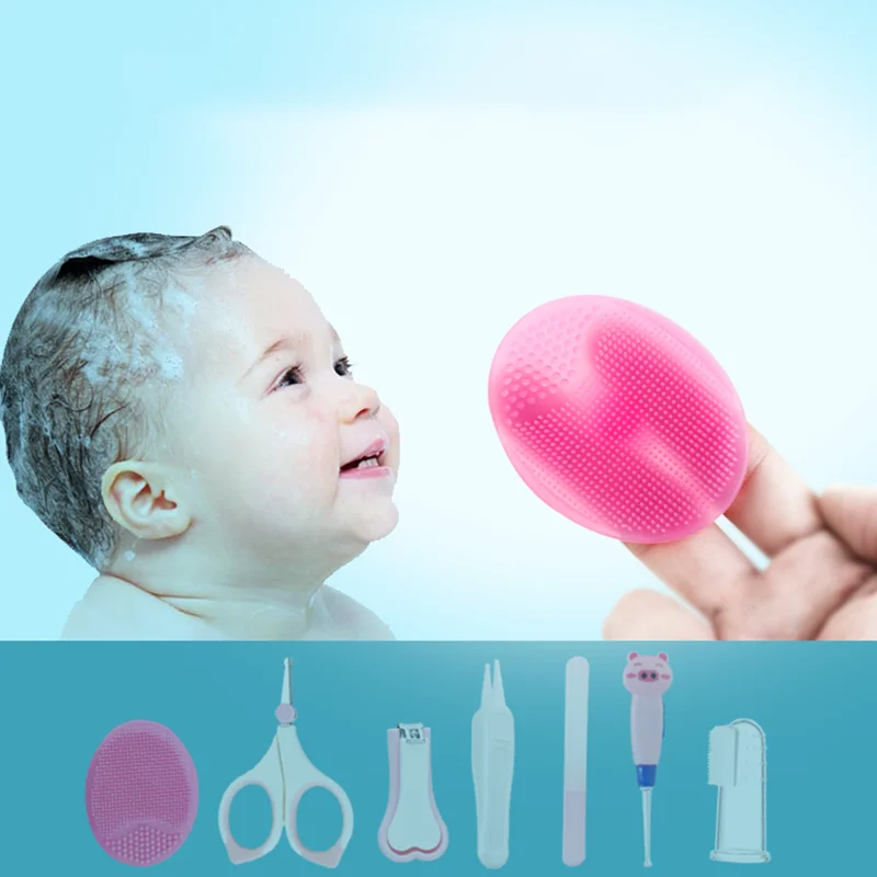 Baby Daily Care Set Including Nail Clipper,Luminous Earpick,Tweezers,Silicone Toothbrush,Silicone Hair Washing Brush BST003