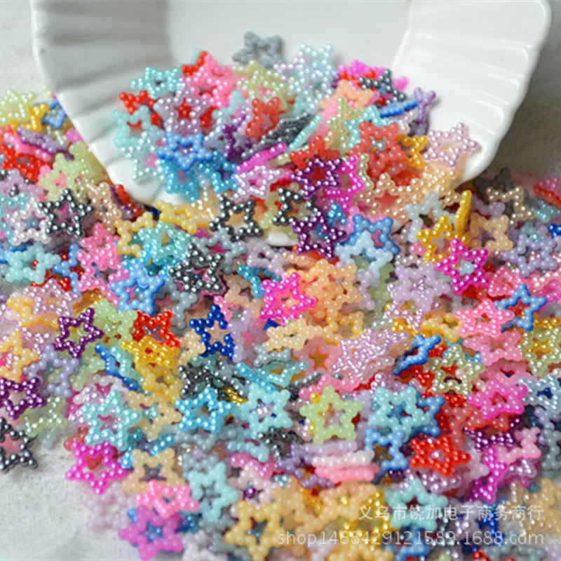 

100pcs 11mm Open Pearls Resin Stars Flatback Cabochons Embellishments For Cardmaking DIY Wedding Christmas Crafts