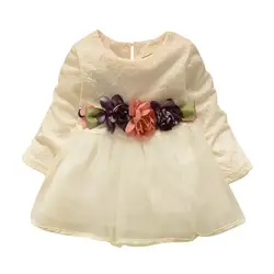 Осеннее платье-пачка с длинными рукавами праздничные Платья с цветочным рисунком для маленьких девочек на день рождения детское Хлопковое