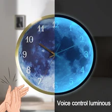 European Voice Control Luminous Wall Clock Romantic Moon Background Clock Living Room Bedroom Night Decoration Christmas Gift