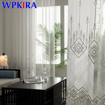 

Simple Embroidery Geometric Tulle Curtain For Living Room Window Screen Balcony Kitchen Drape Panel Romatic Sheer W-ZH212#30