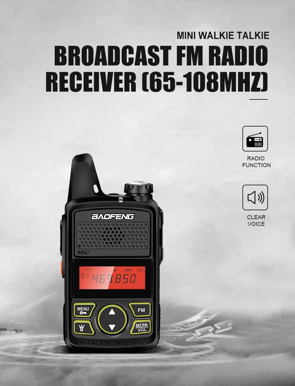 Мини Baofeng BF-T1 детская рация UHF портативные наушники двухстороннее радио FM функция Ham Радио Baofeng T1 КВ трансивер