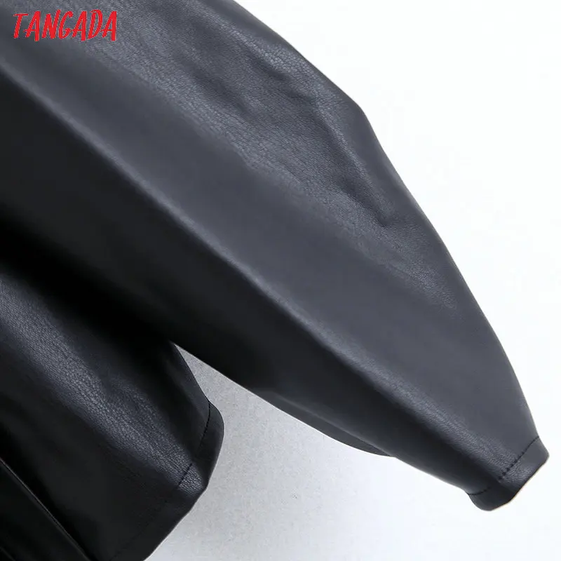 Tangada Женские рубашки из искусственной кожи черные оборки новое поступление с длинным рукавом винтажные женские короткие блузки Топы BE95