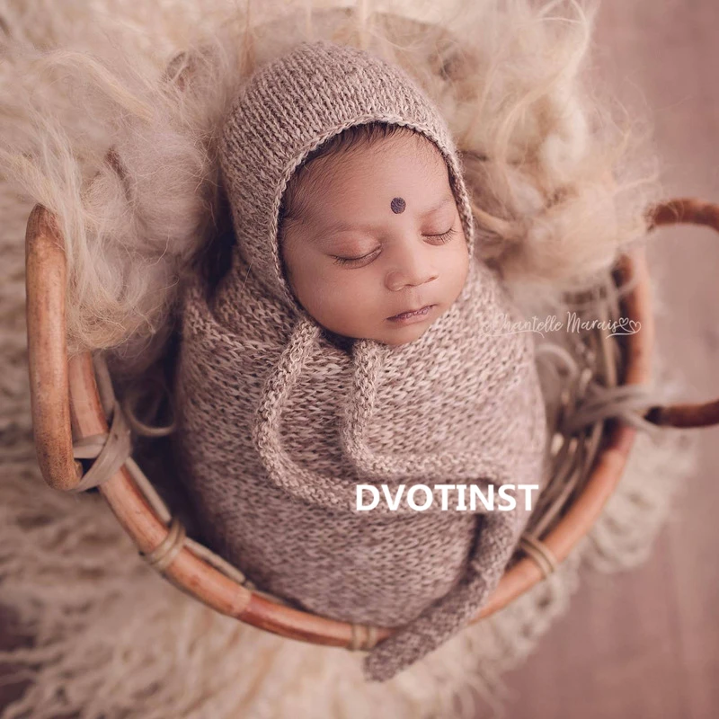 Dvotinst новорожденный реквизит для фотосессии для ребенка, вязанный крючком милый капот, шапка, обертывания, студийная фотосессия, аксессуары, реквизит для фотосессии