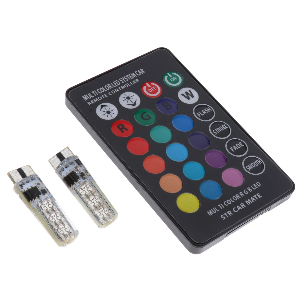 2 шт. T10 RGB 5050 SMD светодиодный светильник, Wedge Bulb, внутренние и внешние пульт дистанционного управления