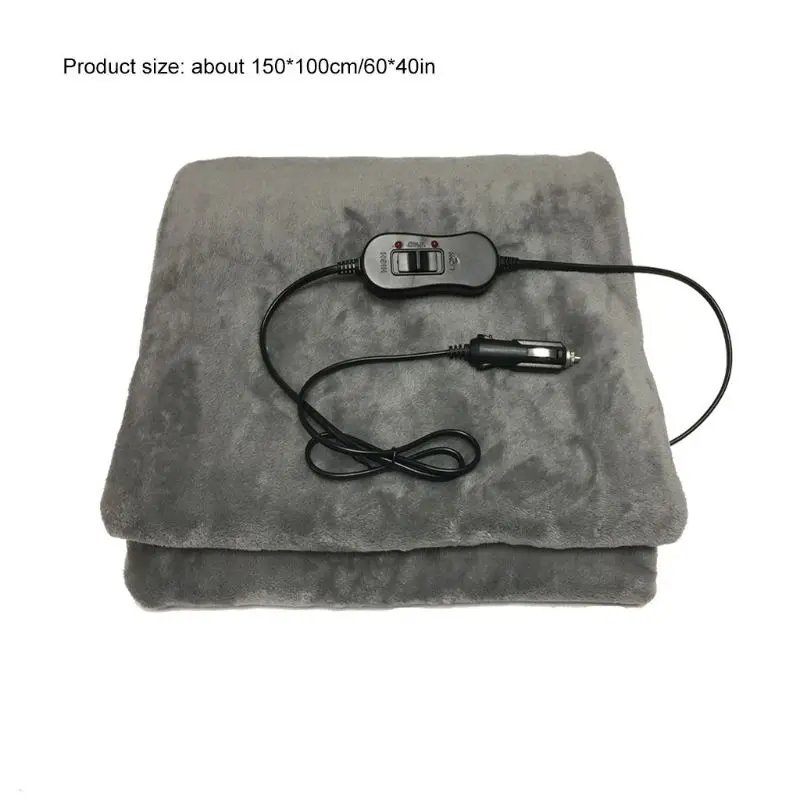 12V Electric Car Blanket Heated Travel Winter Camping Trip(60"x 40",Gray) T8WE