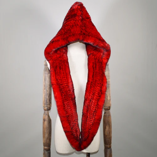 Hot Sale Winter Knitted Real Rex Rabbit Fur Hat Scarf Women Rex Rabbit Fur Cap Scarves Quality Natural Rex Rabbit Fur Poncho Hat - Color: color 6